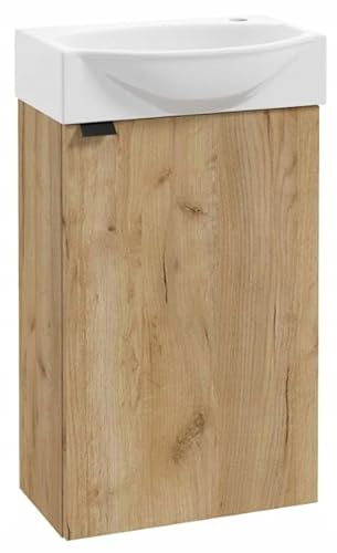 .Deftrans wc waschbecken mit unterschrank 69 x 40 x 21,3 cm, waschtisch mit unterschrank gäste wc klein, waschtischunterschrank - gäste wc möbel Eiche, waschbecken gästebad