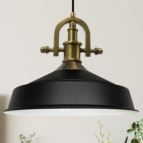 bamyum Asletl-Marine Hängelampe Industrial Schwarz Weiß Metall Ø40cm, Küchenlampe Vintage, Hängelampe Esstisch Vintage E27, Pendelleuchte Schwarz, Wohnzimmerlampe Hängend, Pendelleuchte Esstisch