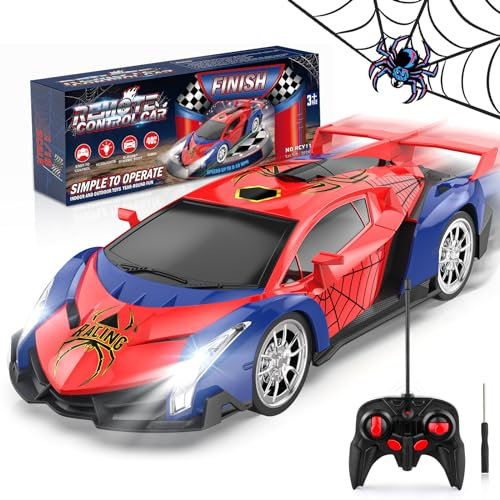 Boocang Remote Control Cars Spider Toys for 3 4 5 6 7 8 Year Old Boys 1:18 High Speed Sports Racing Drift RC Car with LED Light Boys Girls Gifts Age 3-12 Kids Toy Birthday Presents Indoor Outdoor Game