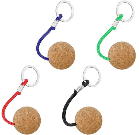Schlüsselanhänger Schwimmend, 4 Stück Leicht Kork Schlüsselanhänger 35 mm Holzkugel Schlüsselring Floating Key Ring Wassersport Float Keychain Kork Kugel für Boots Schlüssel Kajak Kanu Segeln