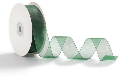 AOKSUNOVA Organzaband 2,5cm x 45m Schleifenband Hochzeit Organza Band Geschenkband Dunkelgrün