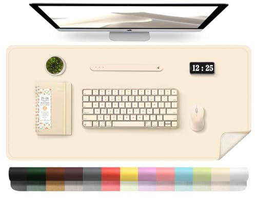 BLESWIN Leder-Schreibtischunterlage, Wasserdichte Laptop-Matte für Den Schreibtisch, Leicht zu Reinigende Büro-Schreibtischmatte, Schreibtischmatte, Große Schreibmatte (Beige, 100x43cm)