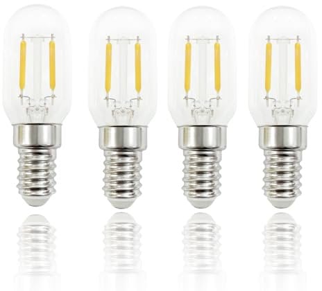 FLSNT LED E14 Fridge Bulb 25W Equivalent, 2W T22 SES E14 Bulb, 230LM 2700K Warm White, Non-Dimmable, Small Edison Screw Bulb for Refrigerator, Cooker Hood, Sewing Machine, Night Light, Pack of 4