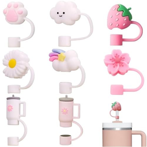 Lot de 8 accessoires pour paille Stanley Cup, 10 mm, Anti-poussière en silicone, accessoires de couverture, couvercle de paille, Embouts de Paille Réutilisables pour Tasse Stanley
