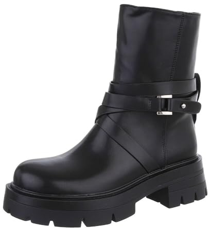 Ital Design Damen Stiefeletten mit Reißverschluss und Blockabsatz, runde Spitze
