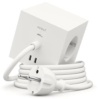 Avolt Multiprise Cube USB C - Les Premières Multiprises Design au Monde - 3 Prises électriques et 2 Ports USB - Pied Magnétique Adhérant Presque Partout (Blanc – USB-C, 1.8m)