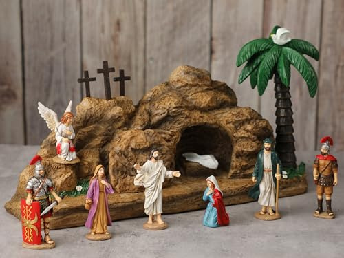 Wesiti 8-teiliges Oster-Auferstehungs-Szenen-Set, Jesus-Krippe, Dekorationen, Frühling, christliche Heimfigur, Ostergeschenke für Zuhause, Tischbüro, 8 Stück