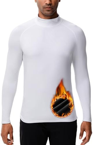 HUGE SPORTS Thermo-Trikot für Herren, Winter, Thermounterwäsche, langärmlig, schnelltrocknend, zum Laufen, Radfahren, Weißer Stehkragen, Large