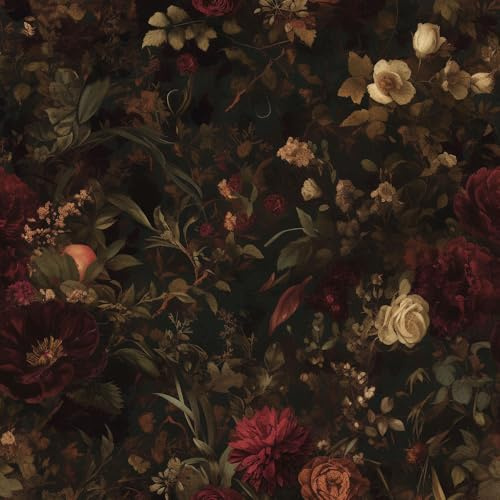 JIAOQSS Self Adhesive Wallpaper Dark Black Pink Floral Stick on Wallpaper Plum Floral Peony Flowers Vinyl Self Adhesive Contact Paper for Home Bedroom Cabinets and Kitchen Decor