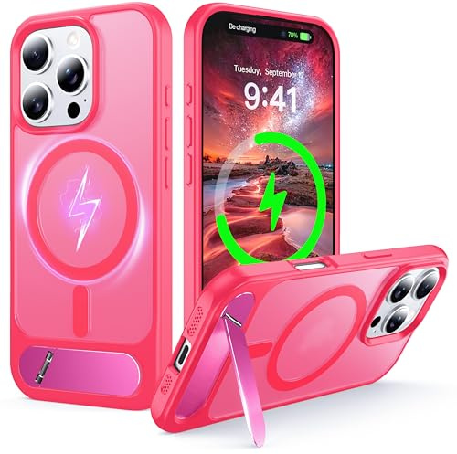 NJROW Magnetic Stand for iPhone 16 Pro Max Case Compatible with MagSafe | [Stand & Wireless Charging 2in1] [Flush Hidden Kickstand] [Military Shockproof] Slim Translucent Matte,Rose