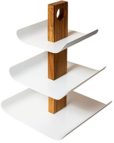 B4K® 33cm x 24cm Elegante Obstschale und Servierplatte in einem: 3-stöckige Etagere aus Holz und Metall, Perfekt für Obst, Kuchen, Süßigkeiten, Brot und Snacks