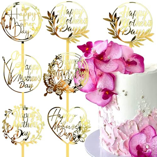6 Stück Glückliche Mütter Tag Cake Topper Schmetterling Blume Muttertag Cupcake Toppers Torten Deko Gold Rund Herz Tulpe Blumen Alles Gute zum Muttertag Tortendeko Happy Mothers Day Cake Decoration ﻿