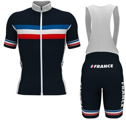 RDCYCLIST 2025 Pro Team France Radsporttrikot-Set für Männer, atmungsaktives MTB-Rennradtrikot Paddad Bib Short Trikots (XL)