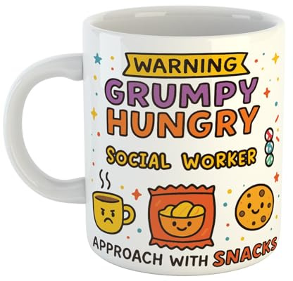 Just The Shirt Warning Hungry Grumpy Social Worker Approach with Snacks Funny Ceramic Mug Gift for Work Colleagues, Retirement, Birthdays, or Office Humour
