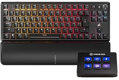 Corsair K70 Core TKL Wireless + Elgato Stream Deck Mini Paquete - Teclado Mecánico Tenkeyless para Juegos con Studio Controller para Zoom, Teams, PowerPoint, MS Office, etc, Compatible with PC/Mac
