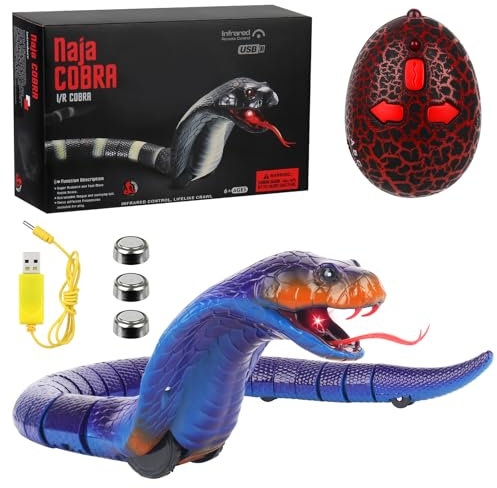 Serpiente eléctrica teledirigida para niños, serpiente cobra teledirigida con mando a distancia, serpiente remota con lengüeta retráctil y cola oscilante para broma azul