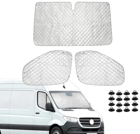 POPUBBY Auto Sonnenschutz Frontscheibe Innen für M-ercedes Sprinter 2019-2025, 3 Stück UV- & Wasserschutz Wohnmobil Frontscheibenabdeckung Thermorollo Set Privatsphäre Windschutzscheiben Schutz Set