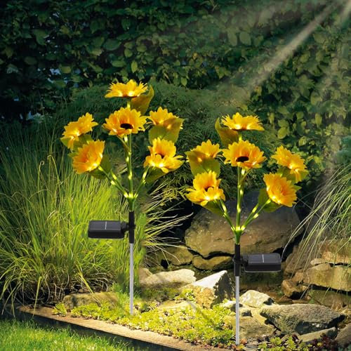 harupink Lot de 2 lampes solaires pour jardin extérieur, tournesol, avec 72 LED, étanche IP65, lampes solaires pour extérieur, jardin, balcon, décoration de jardin pour l'extérieur
