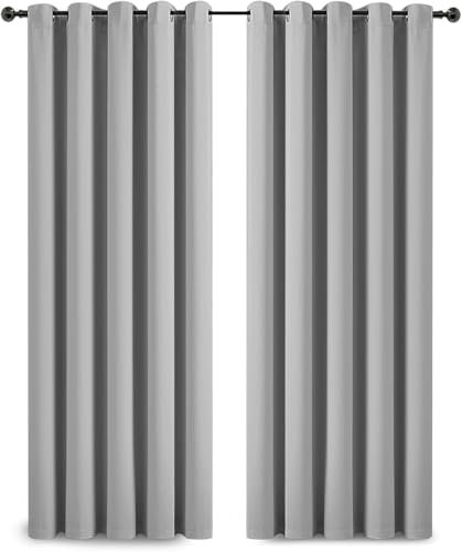 Hafaa Blackout Eyelet Curtains Light Grey 66x84 Inch Door Curtains for Kidsroom Energy Efficient & Thermal Insulated Living Room Ring Top Curtain 2 Panel with Tie Backs