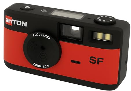Anton Screen Free Digitalkamera Rot mit Vintage Sucher/USB-C Kabel für Bilderübertragung z. B. direkt auf EIN Smartphone.