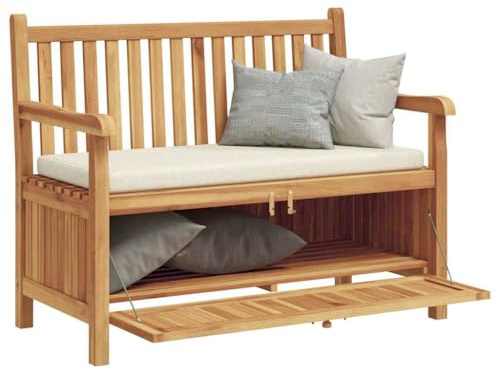 vidaXL Garden Bench with Storage 114 x 60 x 90 cm Solid Teak Wood, Garden and Terrace, Rectangular Storage, Rustic Wooden Bench, Teak Furniture, Outdoor Seating, Patio, Decor