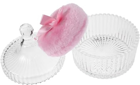 FRCOLOR Houppette à Poudre Géante Rose avec Ruban et Nœud, Douce et Moelleuse, Visage Corps, avec Récipient en Verre