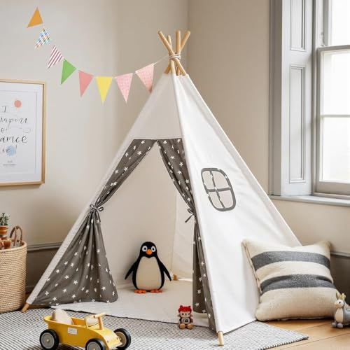 Sumbababy Tipi Zelt für Kinder: Baumwolle Kinderzelt Indoor Mit Kuschelmatte & Tragetasche Spielzelt für Mädchen & Jungen Tippi Kinderzelt Spielzeug