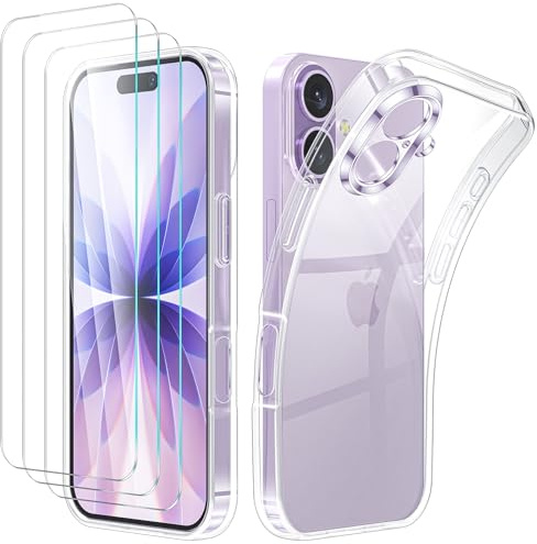 YIRSUR Hülle für iPhone 17 mit 3 Schutzfolie, Weiche Silikon Dünn Transparent Case mit Kameraschutz Handyhülle iPhone 17 Klar Schutz Hülle