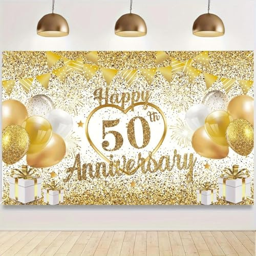 A Vinyl 50Th Anniversary Wedding Background And A Golden Banner For The Happy 50Th Anniversary