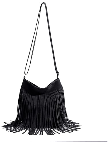 HuiYStar Bolso de Bandolera con Flecos Estilo Western para Mujer Tote Bag Boho Con Borlas Hobo Bolso de Hombro