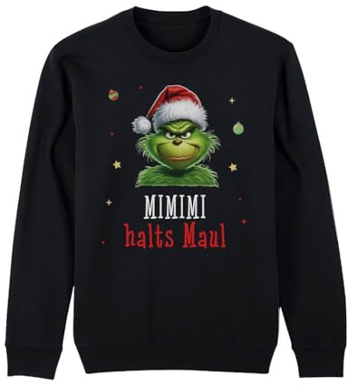 Grinch Pullover CS mit Spruch: MiMiMi Halts Maul - Weihnachtspullover, Weihnachtspulli Weihnachten - Herren, Damen - Xmas Sweater lustig (DE/NL/SE/PL, Alphanumerisch, M, Regular, Regular)