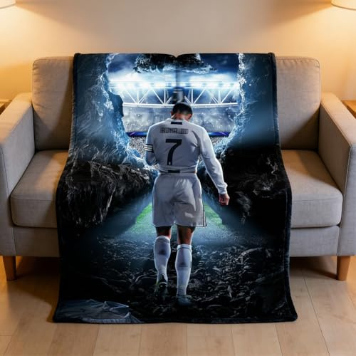 Fußball Star Decke,CR-7 Flanke Schlafdecke,Fußball Star Druck Decke,Geeignet für Jungen CR-7 Fans,Camping Warme Heimtecke (130 x 100cm)
