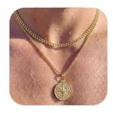 BMMYE Silver Chain for Men,Stainless Steel Layered Sword Pendant Non Tarnish Adjustable Mens Chain Sturdy Compass Mens Necklace Gold Chains for Men
