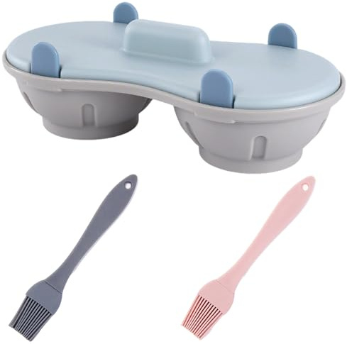 3Pcs Microwave Egg Poacher Set, Nordic Blue Poached Egg Maker | Quick Breakfast Poached Egg Maker Microwave with 2 Silicone Brushes & Manual for Home Kitchen