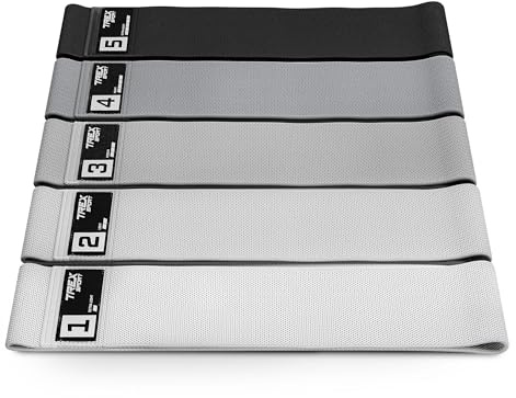 TREX SPORT Widerstandsbänder 5er Set TX-038PBA | Stoff Loop Fitnessbänder mit Anti-Roll-Beschichtung, 5–30 kg, 38 x 8 cm, Polyester, Krafttraining | Grau