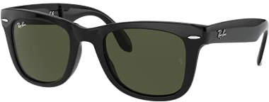Ray-Ban Men's RB4105 601 Folding Wayfarer Square Sunglasses, Black & Crystal Green, 50 mm