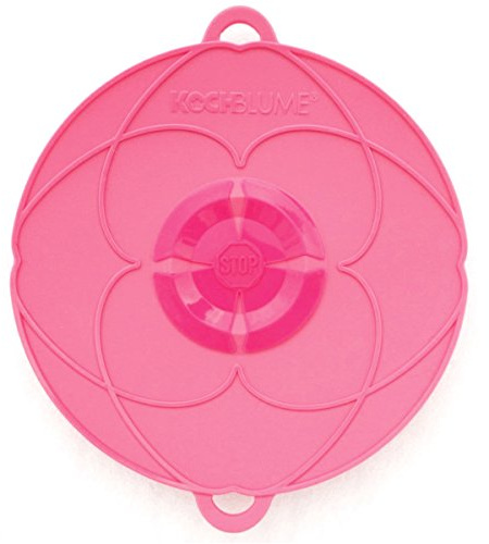 Kochblume das Original, Silikon Überkochschutz für Töpfe und Pfannen, Mikrowellen-Deckel, Spritzschutz und Dampfgar-Aufsatz | (pink, L| Topfgröße 14-24cm)