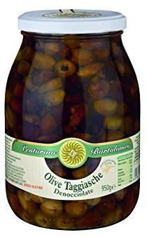 Frantoio Venturino Taggiasca-Oliven Mischung 950g – Kernlose grüne & schwarze Oliven aus Italien, mild & aromatisch, eingelegt in Olivenöl mit Kräutern