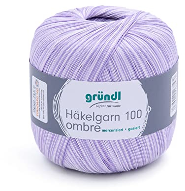 Gründl Häkelgarn 100 ombré (mercerisiertes Baumwollgarn zum Häkeln aus 100% Baumwolle, 100 g / 566 m, Nadelstärke: 1,5-2, 1 x 100 g), Lavendel