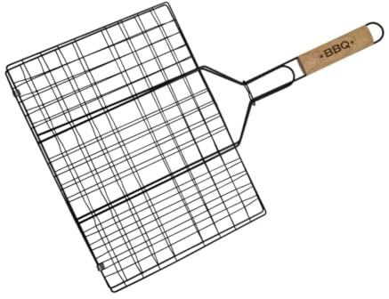 Fackelmann Parrilla Reversible para Carne, Utensilio de Barbacoa especial para Asados y Chimenea, Acero antiadherente y Mango de Madera, 54 x 35 cm, 1 ud