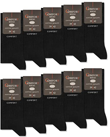 sockenkauf24 Chaussettes Coton Confort Homme Femme (10 Pairs) sans Elastique et Couture (47-50 Noir)