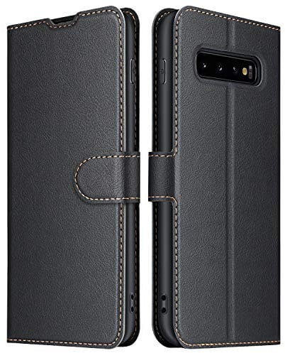 ELESNOW Case for Samsung Galaxy S10, Premium Leather Wallet Flip Case Cover Magnetic Closure Compatible with Samsung Galaxy S10 (Black)