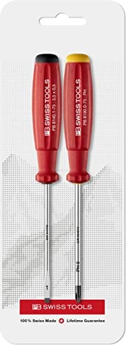 PB Swiss Tools Schlitz Kreuzschlitz Schraubendreher Set PB 8260 | 100% Swiss Made | 2-teiliges Schraubenzieher Set für Schlitz und Kreuzschlitz-Schrauben Grösse PH0, Schlitz 1, Rot