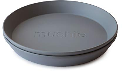 mushie Platos Redondos para Niños | Set de 2 | Reutilizables libres de BPA | Aptos para lavavajillas y microondas | Fabricados en Dinamarca | Smoke