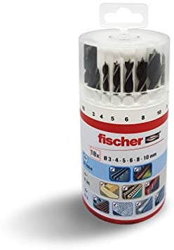 Fischer Kit di Punte Professionale per Trapano 18 Pezzi, Versatili per Muro, Legno, Metallo, Set Assortito con Diametri da 3 a 10mm, Alta Qualità e Durata, per Fai-Da-Te e Professionisti, 530667