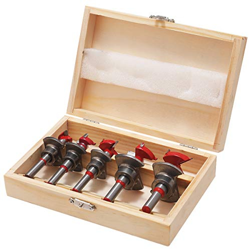 TOPWAY Brocas Forstner Set 5 Piezas, Forstner Bits Broca de Posicionamiento Ajustable de Carburo Cementado de 15-35mm con Tope de Profundidad para Taladrar Orificios de Bisagra de Carpintería
