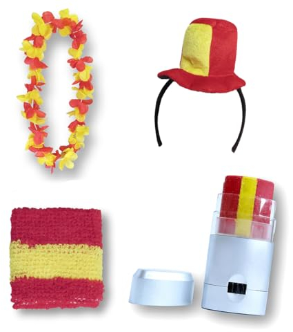 Sonia Originelli Fanset Fanartikel Zylinderhut als Haarreif, Blumenkette, Schminkstift, Schweißband EM WM Fussball Farbe: Spanien