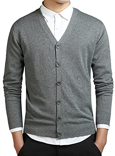 MANBOZIXi Cardigan da Uomo Maglieria Leggera, Grigio L