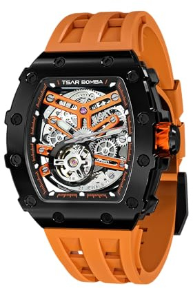 TSAR BOMBA Orologio Uomo Meccanico Automatico Tonneau Design Regalo Uomo con Cassa in Acciaio Inossidabile 316 50M Impermeabile Lusso Militare Sportivo Design Orologio da Polso