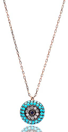 Blue Evil Eye Necklace 925 Sterling Silver Necklace Plated Rose Gold Jewellery With Blue Eye Pendant Charm For Women And Girls Handmade Necklaces Ideal For Friendship Necklace/Best Friend Necklace